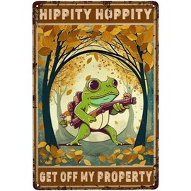 "Hippity Hoppity Vintage Frog Room Sign - 8x12 Inches Funny Metal Tin Sign for Frog Bedroom Door Decor, Retro Frog Gift for Home Room, Garden - No Trespassing Sign, Get Off My Property." - Color: Vintage Tin Signs 1, Size: 12x16 inch