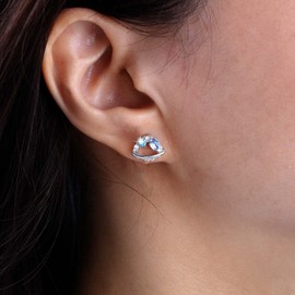 Cybche Boho Crystal Saturn Earrings Silver Rhinestone Ball Planet Earrings Blue CZ Stud Earrings Tiny Sapphire Earrings Hollow Crystal Circle Earrings Jewellery for Women, Zinc, No Gemstone