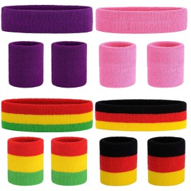 12Pcs Sweatband Set, 4 Styles Sports Headband and Wristband, Neon Sweatbands Wrist Sweatbands Moisture Wicking Wristband 80s Sweatbands and Wristbands for Yoga Fitness Exercise Running
