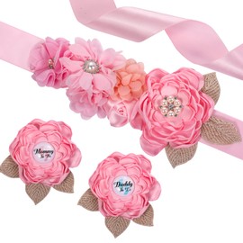 Mommy to Be Sash, Floral Boho Mom to Be Sash for Baby Shower with Mom to Be Corsage Pin Set Pink Mom to Be Sash and Pin Pregnancy Sash Boho Baby Shower Decorations for Girl and Boy