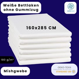 White Bed Sheet without Elastic Hotel Sheet House Towel Bed Sheet Boil-Proof 95°C 100% Cotton 160 x 285 cm