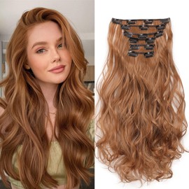 Cybelleza 48 cm Clip-In Hair Extensions, Hairpiece Like Real Hair, 6 Pieces, Hair Extensions, Clip-In Hairpiece, Wavy Hair Thickening, Synthetic Hair, Light Auburn