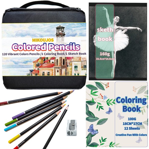 120 Colored Pencils for Adult Coloring,Drawing Color Set with Coloring Book,Sketch Book,Sharpener,Pencil Case|Soft Core Colors Pencil,Professional Art Coloring Pencil Kit for Artist Kids Blending