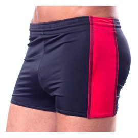 Aquarti Mens Swimming Trunks with Drawstring Elastic Waistband Black/Red Size: 5XL, black/red