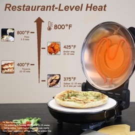 YIBAKE 12" Electric Pizza Oven - Countertop Pizza Maker with Ceramic Stone, Heats up to 800°F, Portable Indoor Pizza Oven for Homemade Pizzas, Black