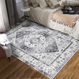 GarveeHome Washable Rug 8x10 Area Rugs for Living Room Vintage Large Area Rug Ultra-Soft Indoor Carpet Non Slip Foldable Thin Rug Oriental Distressed Throw Carpet for Bedroom Nursery Home Office Grey