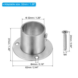 PATIKIL 1.26"Dia Closet Rod Bracket, O Shape Stainless Steel Closet Pole Socket Flange Rod Holder Support for Closet Wardrobe Shower Curtain,2Pack