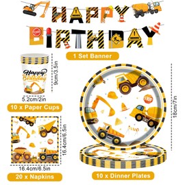 Bagger Deko Kindergeburtstag Luftballon, Baustelle Geburtstagdeko, Set Baustellenfahrzeuge Geburtstagsdeko, Baustelle Luftballons Geburtstag mit Happy Birthday Banner