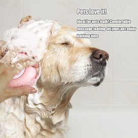 Dog Cat Bath Brush Comb Silicone - Dog Bath Brush Scrubber Pet Brush Bath Brush For Cats Dogs With Soap Dispenser Grooming Cleaning (Pink)