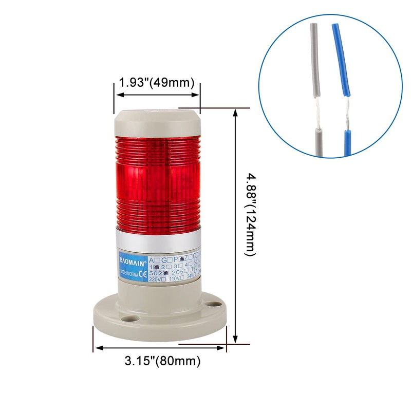 BAOMIAN 220V AC Industrial Signal Tower Light, Red LED Continuous
