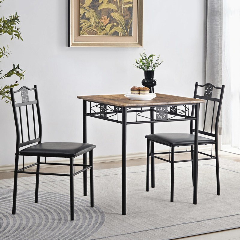 VECELO 3-Piece Small Kitchen Dining Table Set for 2, PU