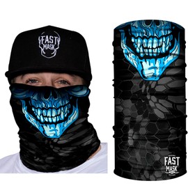 "Fast Mask Tubular Bandana Face Mask, Tubular Bandana Blue Skull Design, Breathable Fabric, 100% Polyester Microfiber Face Protection with SPF 40 for Men and Women - (Blue Skull Neck Gaiter)"