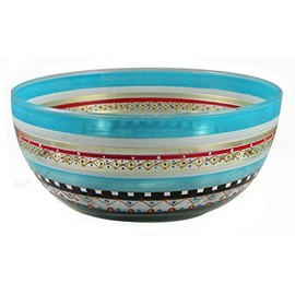 Golden Hill Studio Hand Painted Salad Serving Bowl - Moroccan Mosaic Carnival Collection - Hand Painted Glassware by USA Artists - Unique and Decorative Large Serving Bowl 11", Kitchen Table DÃ©cor