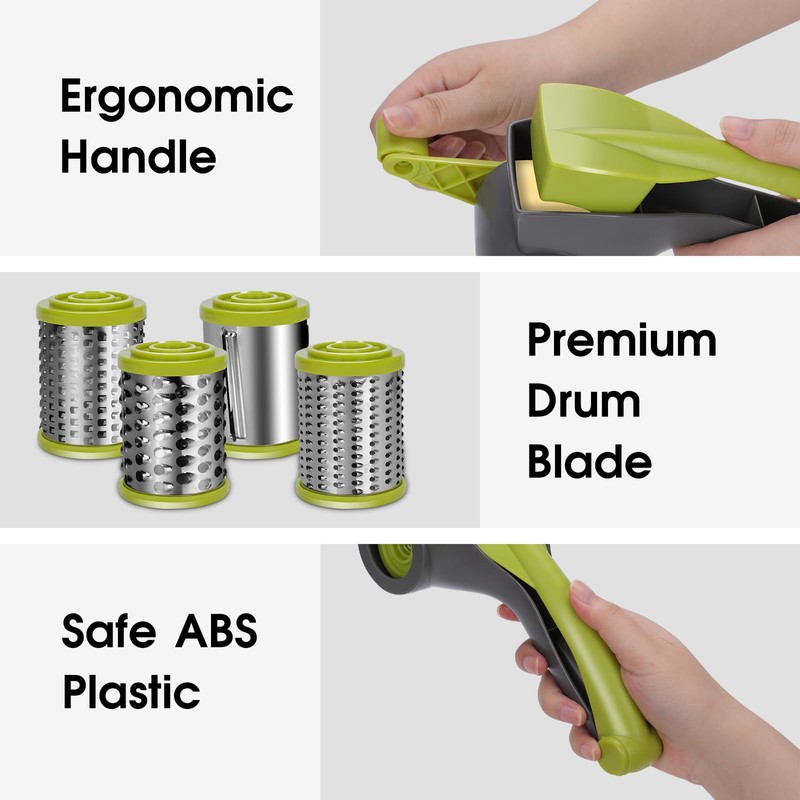 Masthome Rotary Cheese Grater, Kitchen Rotary Graters with 3 Blades
