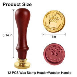 12 PCS Wax Seal Stamps,Wax Stamp with 1 Wooden Handle,Wax Seal Stamp Set with Storage Box,Wax Seal Stamps for Invitations Envelopes Gift Packing