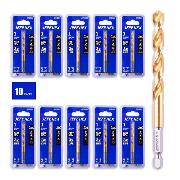 JEFE HEX 5/16" (10 Packs) Hex Shank Titanium HSS Twist