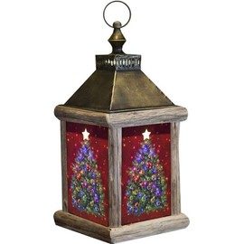 CC Home Furnishings Red and Brown O Christmas Tree Fiber Optic Lantern 7.5" x 7.5" x 15.5"