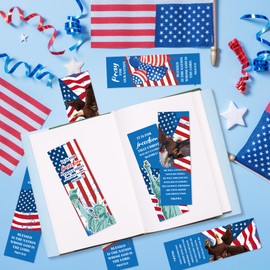 TICIAGA Patriotic Bible Verses Bookmarks - 60PCS Independence Day American Stars and Stripes Prayer Bookmarks for Kids Psalm 33:12 Religious Christian Church Giveaways for Sunday School Xmas Gifts