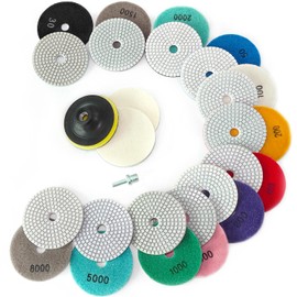 Tendak 16 Pieces Diamond Wet Polishing Wheels with M14 Rubber Backing Pad Wool Felt, 30#-8000# Sanding Disc 100 mm Marble Polishing Set Sanding Pads for Granite Concrete Tiles Stone Grinding