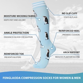 fenglaoda 3 Pairs Compression Socks for Women Men Knee High Cute Circulation Nurses Pregnancy Travel Athletic Socks
