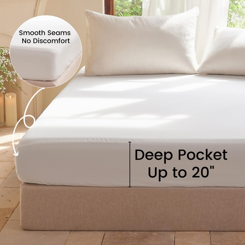 BISELINA Deep Pocket Fitted Sheet 100% Washed Cotton King Size,
