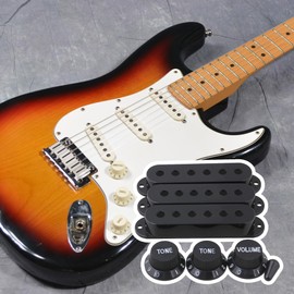 Yibuy Black Pickup Cover Guitar Parts Set with 1*Volume Knob/2*Tone Knobs/Switch Tip Single Coil