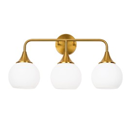 ZHUOER Modern Gold Bathroom Vanity Lights 3-Light Bathroom Light Fixtures Over Mirror with Milk White Glass Shade Modern Wall Sconce Lighting Bath Vanity Lights (Exclude E26 Bulb)
