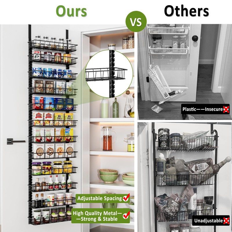 Churboro Over the Door Pantry Organizer Rack with 12 Adjustable