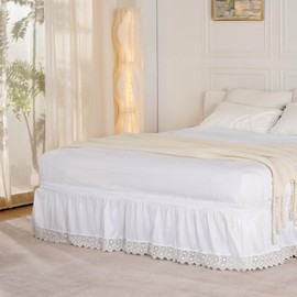 YRDKB Wrap Around Bed Skirts - 16" Drop Bed Skirt for Queen Size Bed with Adjustable Elastic Belt Fabric Machine Washable Convenient to Use for Hotel Quality Bedskirt(Lace,Queen)