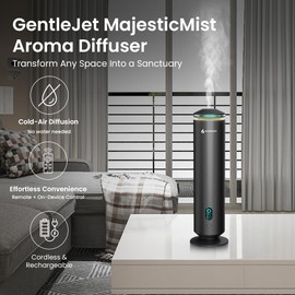 GentleJet MajesticMist Rechargeable - Aluminum Waterless Essential Oil Diffuser with Wireless Charging, Quiet Aroma Diffuser, Scent Diffusers for Home, Room & Hotel, Remote Control, USB-C, 1000sq.ft