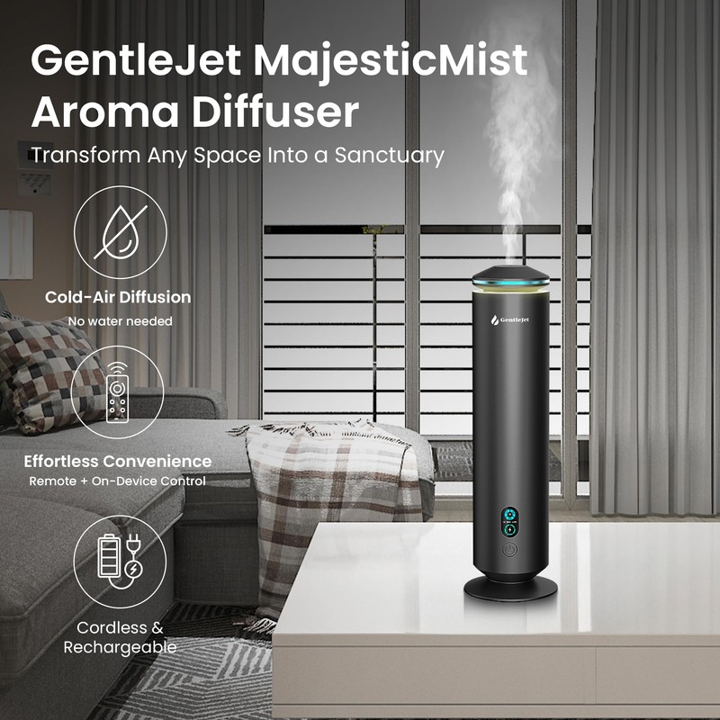 GentleJet MajesticMist Rechargeable - Aluminum Waterless Essential Oil Diffuser with