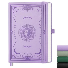 LOAPEM A5 Lined Journal - 192 Pages, Hardcover College Ruled Journal for Women Men, Sun and Moon Cover Design, Writing Notebook for Work, Study, Business, Light Purple
