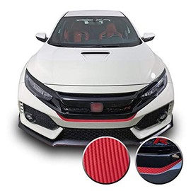 Optix Front Bumper Accent Graphic Overlay Pre Cut Vinyl Decal Compatible with Honda Civic 2016-2021 - Carbon Fiber Red