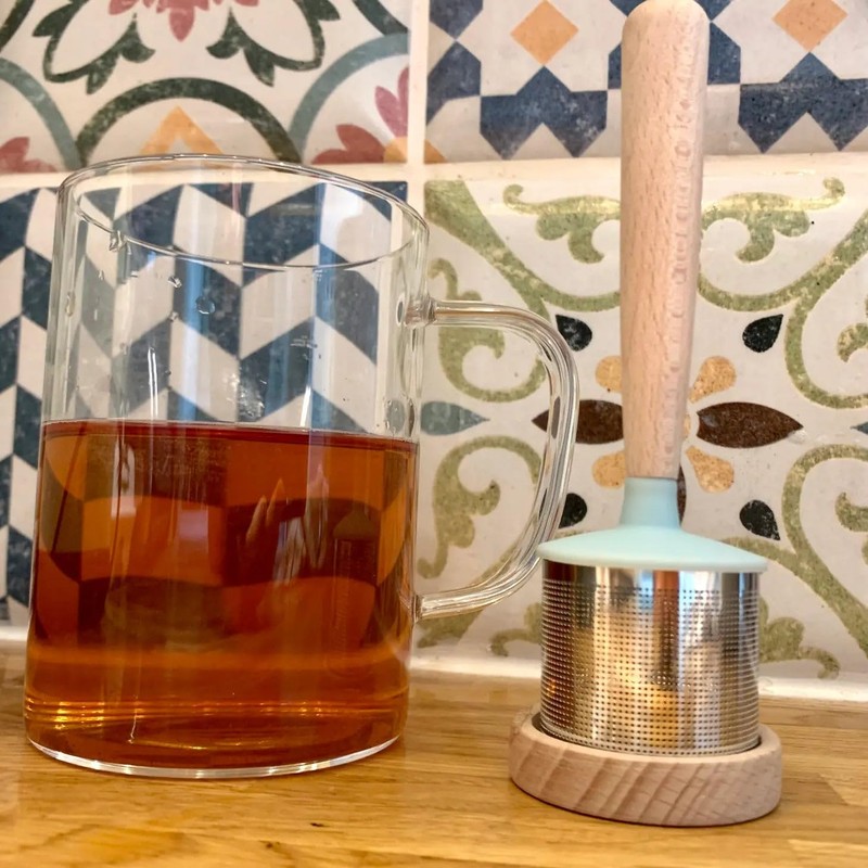 Zero-Waste Metal Tea Strainer with Wooden Handle for Loose Leaf
