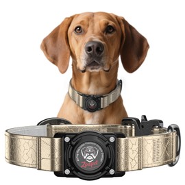 Airtag Dog Collar - Leather Dog Collar with Airtag Holder| IP68 Waterproof AirTag Holder with Metal Buckle, Comfortable GPS Dog Collars Tracker for Medium Large Dogs (Champagne Gold, M)