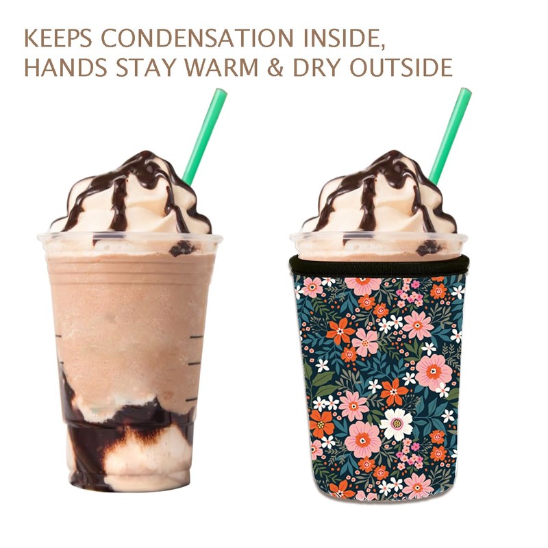 Reusable 3-Pack Iced Coffee Cup Sleeve, Insulated Neoprene, Beverage Holder