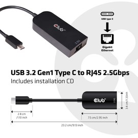 Club3D CAC-1520 USB 3.2 Adapter Type C to 2.5 Gigabit Ethernet M/F Black