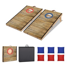 Portable Cornhole Board Set 2 ft x 1 ft Cornhole Set with 6 Bean Bags Foldable Cornhole Game for Kids and Adult Indoor or Outdoor Backyard Corn Hole Toss Games (Light-Colored Wood, 2 * 1ft)