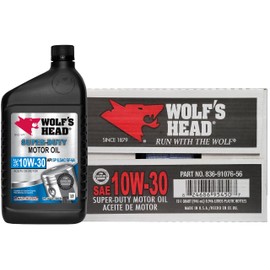 Wolf's Head Super Duty 10W-30 Motor Oil (836-91076-56) 1 Quart Bottle, Pack of 12