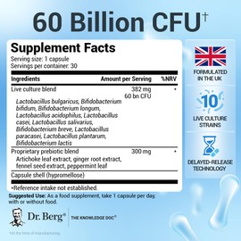 Dr. Berg Bio Cultures Complex Probiotics with Prebiotics | 60 Billion CFU | Prebiotic and Probiotic Supplements with Lactobacillus and Bifidobacterium Strains
