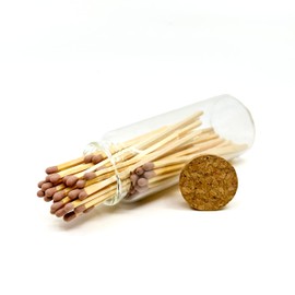 Matches in a Jar | 60+ Matchsticks | Decorative Matchsticks with Strike Pad | Candle Match Holder Long for Fireplace | Match Bottle Cork Closing by Chandler Studio (Brown, 4" Matches)