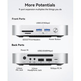 ORICO USB Hub Compatibility with Mac mini M4, 9-in-1 Aluminum Dock with SSD Enclosure for NVME/SATA M.2, USB A 10Gbps, 3.0 SD/TF Card Readers, 3.5mm Audio Jack