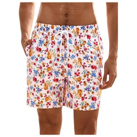 SHENHE Men's Swim Trunks Floral Print Hawaiin Summer Beach Bathing Surfing Board Shorts White Large