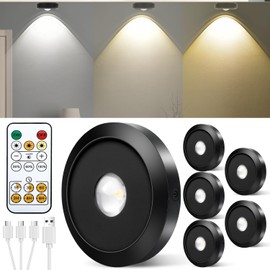 2024 New Puck Lights with Remote Control, Rechargeable Closet Lights, 1500mAh Battery Under Cabinet Lights, 3 Color and Timing Function, Dimmable LED Tap Light, Stick on Lights, Push Lights(6 Pack)