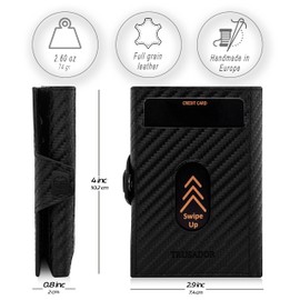 TRUSADOR Toscana Trifold Leather Wallet For Men and Women Card Holder with RFID Protection, Carbon, Without Coin Pocket