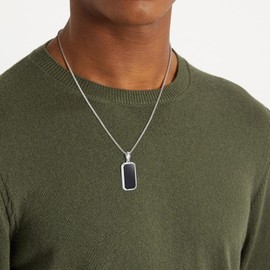 GAVU Men's Dog Tag Pendant Necklace Made of Natural Gemstones, 55 cm, Stone, Onyx