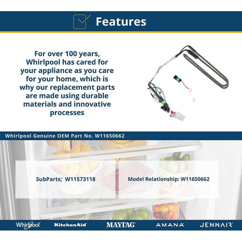 Whirlpool W11650662 OEM Refrigerator Defrost Heater Assembly