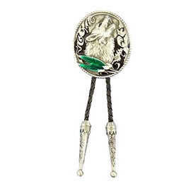 AW-Collection Bolo Tie Western Tie Howling Wolf Feathers Line Dance, Silver/Black, 92, Silver/black