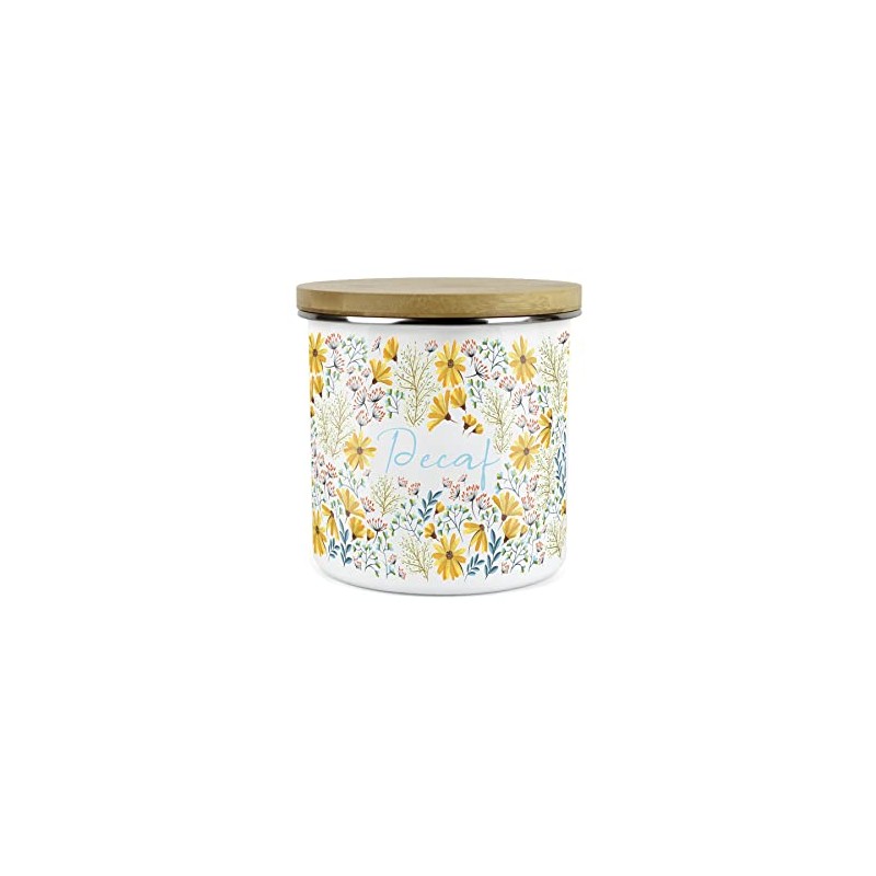 Purely Home Floral Daisies Decaf Canister - White Metal Enamel
