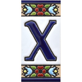 ART ESCUDELLERS House Letters 3 Inch. Handpainted Ceramic Tiles for Signs, Addresses and Names. Address Numbers and Letters. Style: Medieval Spanish Geometric. Color: Letter 'X'.